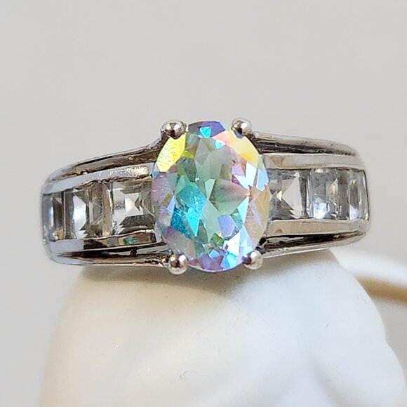 VTG NIB 925 Mercury Mystic Topaz Aurora Borealis Ring Size 7 - Picture 1 of 15